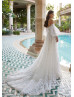 Strapless Ivory Lace Tulle Wedding Dress With Puffy Sleeves